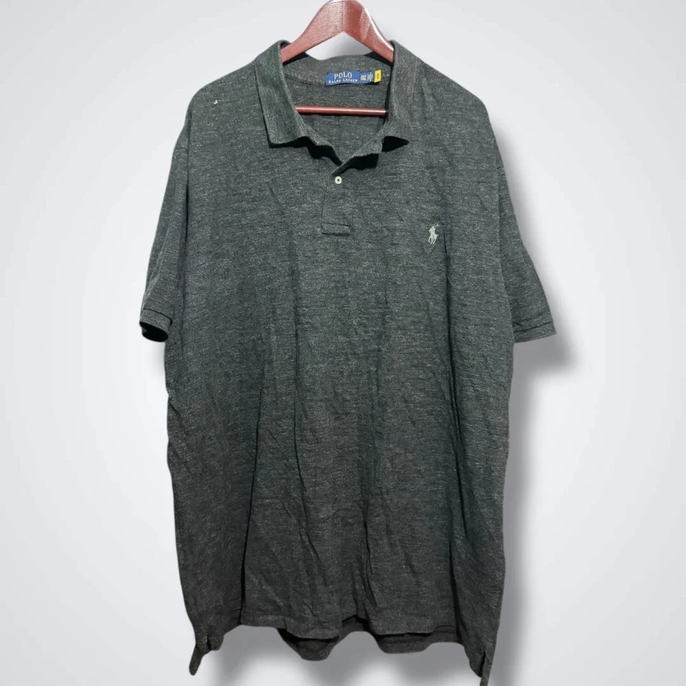 Polo Ralph Lauren Shirt Men's 3XLT Ash Gray Short Sleeve Preppy Collared Black